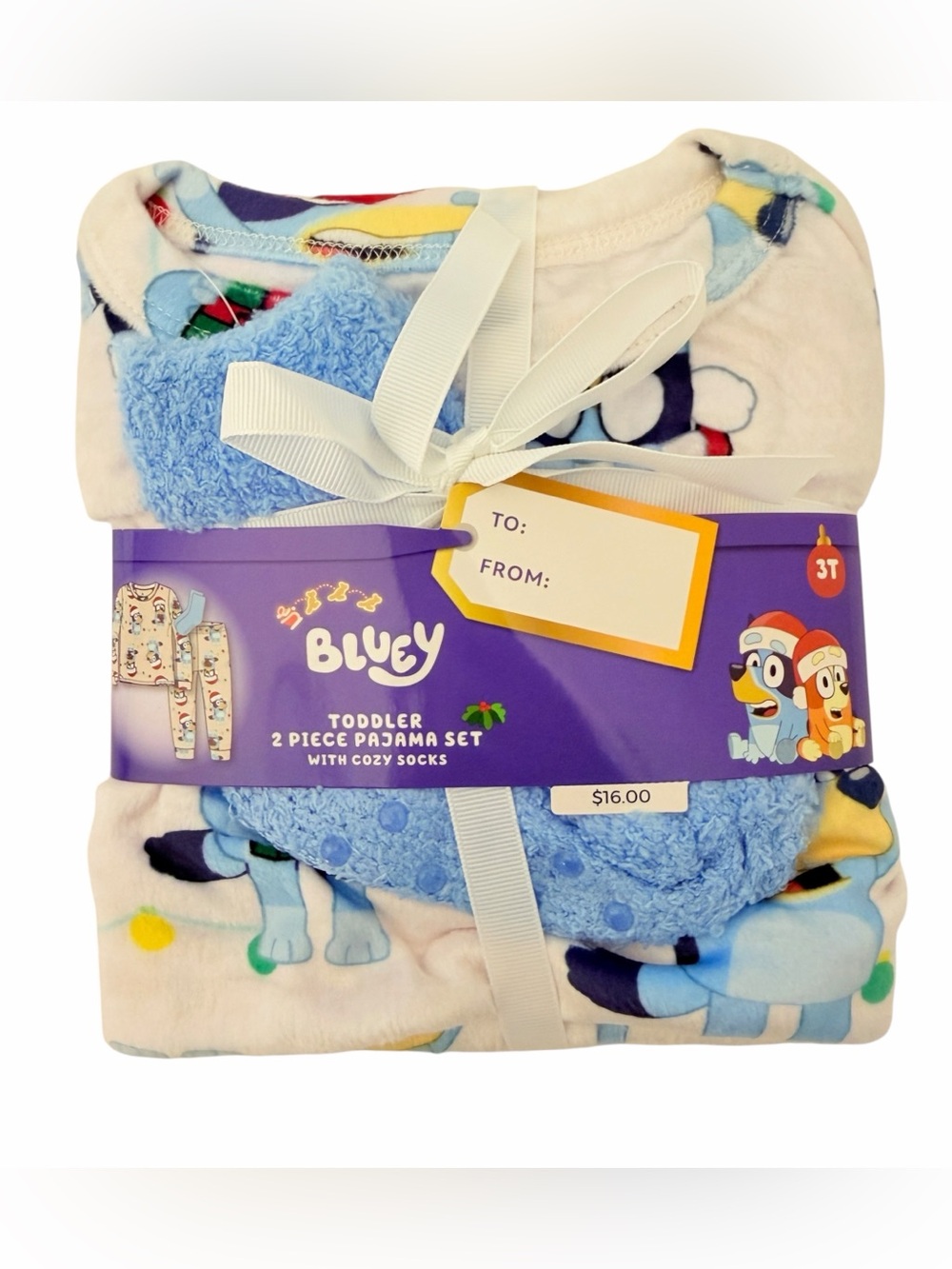Bluey Christmas 2-Piece Pajama Set With Cozy Socks 3T NWT
